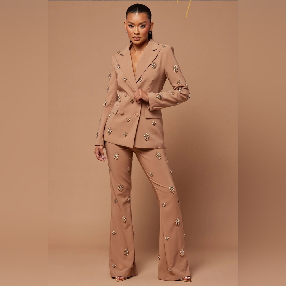 Fashion Nova Tan Embellished Blazer - Picture 2 of 8